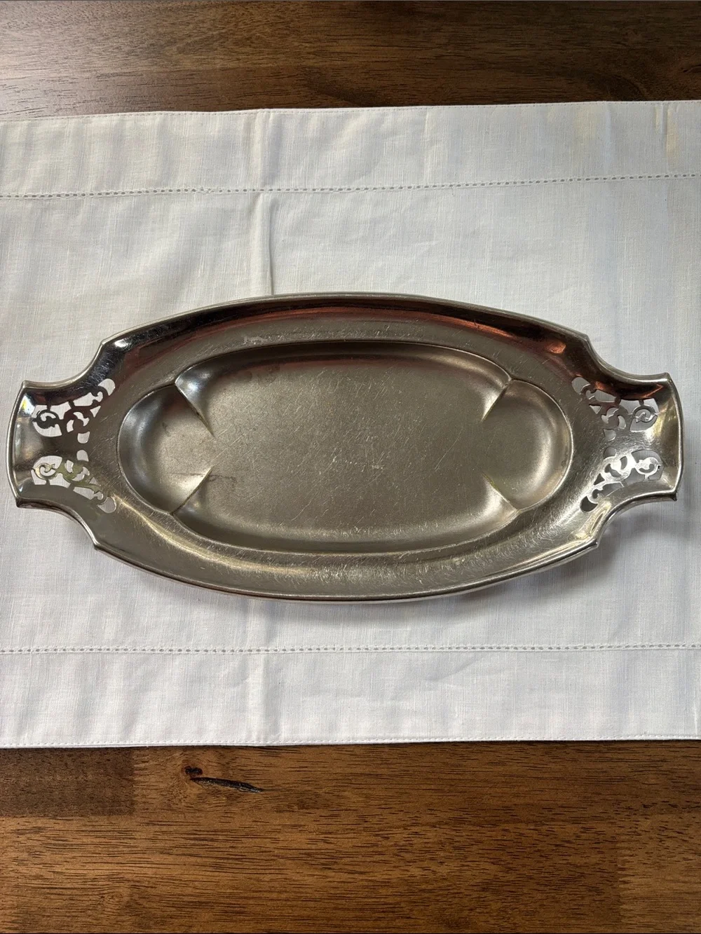 Vintage Manning-Bowman Silver Plated Oval Tray Cutout Handles